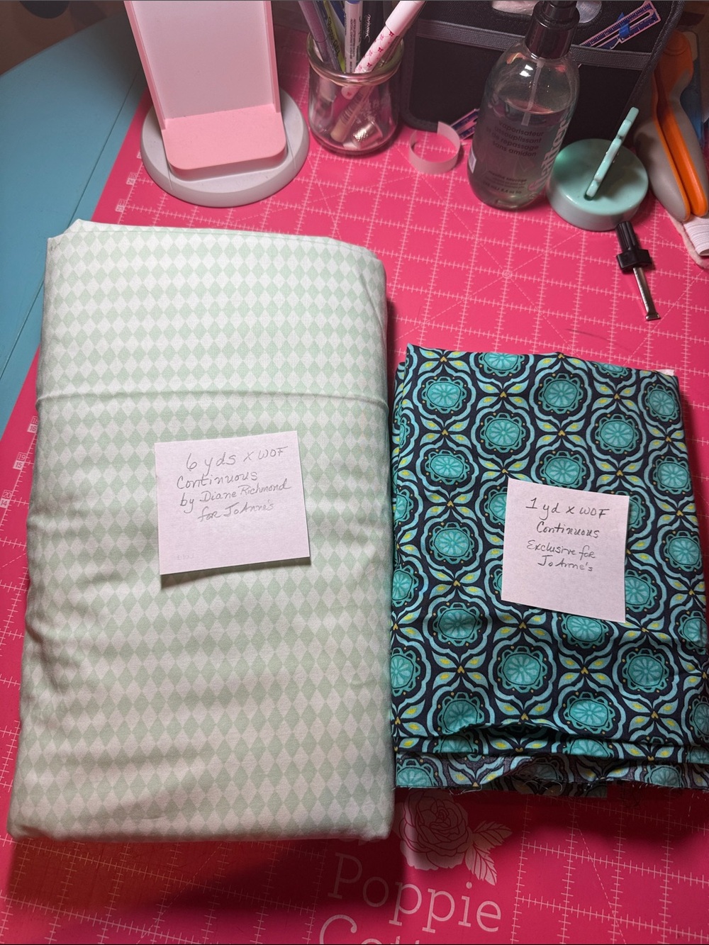 6yds Soft Mint Diamond & 1 yd blue and green Cotton Fabric